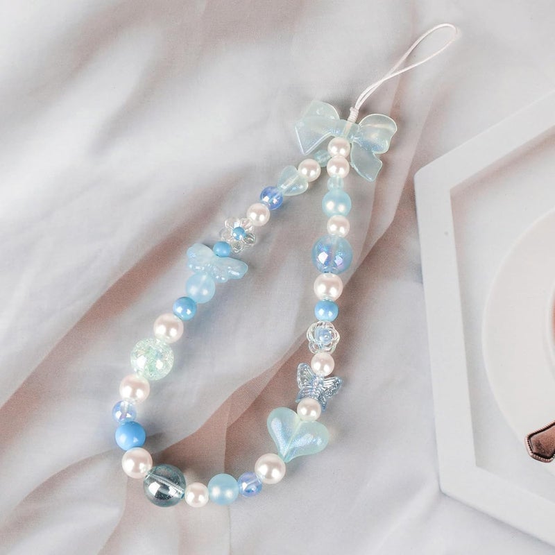 LUVI Beaded Phone Charm Lanyard Wrist Strap Love Heart Bow Beads Butterfly Chain Flower String Pearl Bling Bracelet Keychain Cute Fashion for Women - Image 5